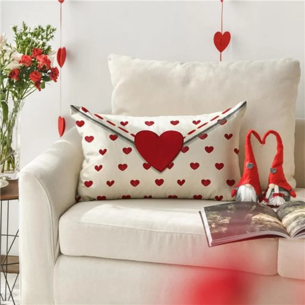 Lovely Valentine's Day Envelope Throw Pillow Cover, 12 x 20 Inch Red